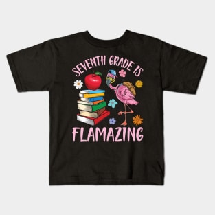 Flamingo Student Back To School Seventh Grade Is Flamazing Kids T-Shirt